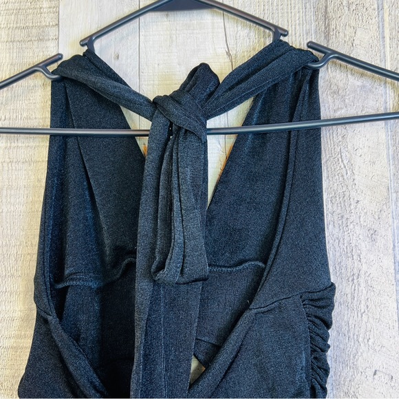 Unbranded Small Shiny Black Material Halter/Bathing Suit/Bikini Top w/Ti… - Picture 5 of 7